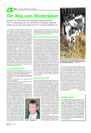 TIER Landwirtschaftliches Wochenblatt Der Weg zum Wiederkäuer Wie lässt sich die Pansenentwicklung günstig beeinflussen?