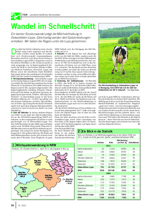 TIER Landwirtschaftliches Wochenblatt Wandel im Schnellschritt Ein starker Strukturwandel prägt die Milchviehhaltung in Ostwestfalen-Lippe.