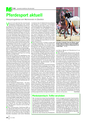 TIER Landwirtschaftliches Wochenblatt Pferdesport aktuell Reitsportergebnisse vom Wochenende im Überblick V om 25.