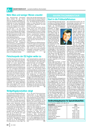 MARKTÜBERSICHT Landwirtschaftliches Wochenblatt 60 22 / 2012 Die Vermarktung alterntiger Speise- kartoffeln ist in Nordrhein-Westfalen bis auf Restmengen abgeschlossen.