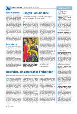 NOTIZEN VOR ORT Landwirtschaftliches Wochenblatt Chagall und die Bibel Schon jetzt Andrang auf eine Ausstellung, die erst im Oktober in Münster öffnet E rst am 6.