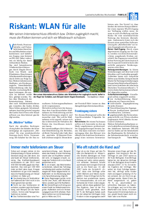 Landwirtschaftliches Wochenblatt FAMILIE Riskant: WLAN für alle Wer seinen Internetanschluss öffentlich bzw.