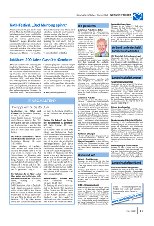 Landwirtschaftliches Wochenblatt NOTIZEN VOR ORT 7123 / 2012 Wann und wo?