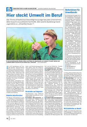 PERSPEKTIVEN IN DER AUSBILDUNG Landwirtschaftliches Wochenblatt Hier steckt Umwelt im Beruf Das Thema Umweltschutz beschäftigt heutzutage fast jedes Unternehmen.
