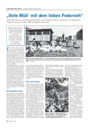 GESTERN UND HEUTE Landwirtschaftliches Wochenblatt „Viele Müh’ mit dem lieben Federvieh“ Eine Schar Hühner und Gänse gehörte früher zu den meisten Höfen im Sauerland.