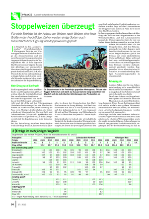 PFLANZE Landwirtschaftliches Wochenblatt Stoppelweizen überzeugt Für viele Betriebe ist der Anbau von Weizen nach Weizen eine feste Größe in der Fruchtfolge.