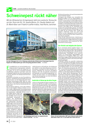 TIER Landwirtschaftliches Wochenblatt Schweinepest rückt näher Mit der Afrikanischen Schweinepest steht eine exotische Tierseuche vor den Toren der EU.