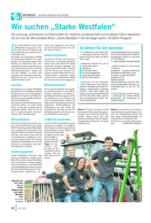 AKTUELLES Landwirtschaftliches Wochenblatt Wir suchen „Starke Westfalen“ Sie sind jung, aufstrebend und Botschafter für moderne Landwirtschaft und Landleben?