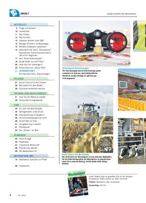  / 20124 Inhalt� Landwirtschaftliches Wochenblatt Unser Titelbild zeigt ein gestelltes Foto für den heutigen Schwerpunkt.