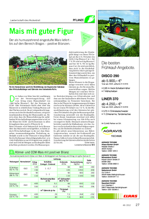 Landwirtschaftliches Wochenblatt PFLANZE Mais mit guter Figur Der als humuszehrend eingestufte Mais liefert – bis auf den Bereich Biogas – positive Bilanzen.