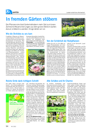 GARTEN Landwirtschaftliches Wochenblatt In fremden Gärten stöbern Die Pflanzenruhe lässt Gartenliebhabern mehr Zeit zum Lesen.