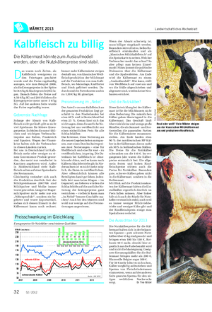 MÄRKTE 2013 Landwirtschaftliches Wochenblatt Kalbfleisch zu billig Die Kälbermast könnte zum Auslaufmodell werden, aber die Nutzkälberpreise sind stabil.