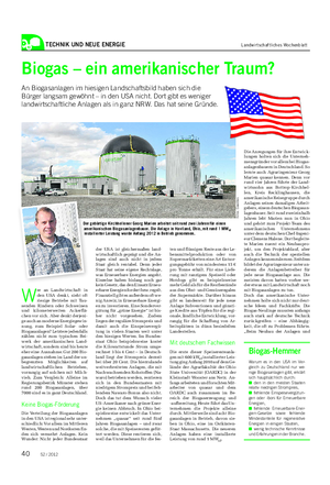 TECHNIK UND NEUE ENERGIE Landwirtschaftliches Wochenblatt Biogas – ein amerikanischer Traum?