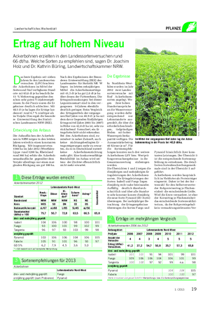 Landwirtschaftliches Wochenblatt PFLANZE Ertrag auf hohem Niveau Ackerbohnen erzielten in den Landessortenversuchen rund 66 dt/ha.