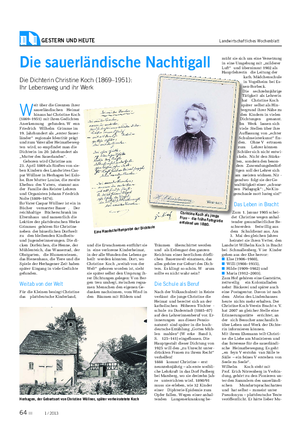 GESTERN UND HEUTE Landwirtschaftliches Wochenblatt W eit über die Grenzen ihrer sauerländischen Heimat hinaus hat Christine Koch (1869–1951) mit ihren Gedichten Anerkennung gefunden.