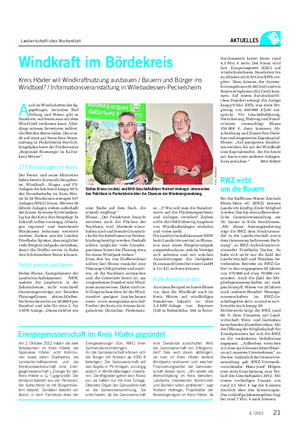 Landwirtschaftliches Wochenblatt AKTUELLES Windkraft im Bördekreis Kreis Höxter will Windkraftnutzung ausbauen / Bauern und Bürger ins Windboot?