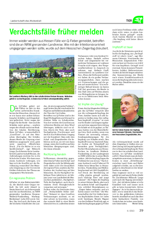 Landwirtschaftliches Wochenblatt TIER Verdachtsfälle früher melden Immer wieder werden aus Hessen Fälle von Q-Fieber gemeldet, betroffen sind die an NRW grenzenden Landkreise.