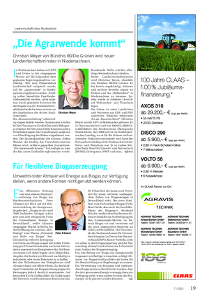 Landwirtschaftliches Wochenblatt „Die Agrarwende kommt“ Christian Meyer von Bündnis 90/Die Grünen wird neuer Landwirtschaftsminister in Niedersachsen.