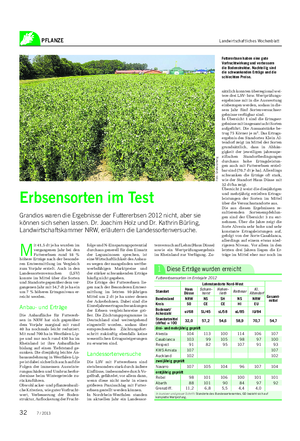 PFLANZE Landwirtschaftliches Wochenblatt Erbsensorten im Test Grandios waren die Ergebnisse der Futtererbsen 2012 nicht, aber sie können sich sehen lassen.
