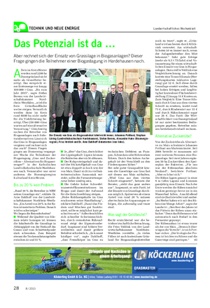 TECHNIK UND NEUE ENERGIE Landwirtschaftliches Wochenblatt Das Potenzial ist da … Aber rechnet sich der Einsatz von Grassilage in Biogasanlagen?