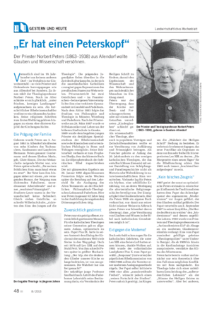 GESTERN UND HEUTE Landwirtschaftliches Wochenblatt „Er hat einen Peterskopf“ Der Priester Norbert Peters (1863–1938) aus Allendorf wollte Glauben und Wissenschaft versöhnen.