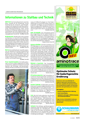 A158 / 2013 Landwirtschaftliches Wochenblatt ACO Funki: Das Unternehmen bietet unter dem Motto „Systeme für die Tierhaltung“ diverse Neuheiten für die Automaten- und Flüssigfüt- terung.
