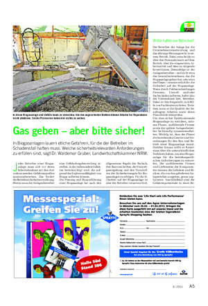 A58 / 2013 Landwirtschaftliches Wochenblatt J eder Betreiber einer Biogas- anlage muss sich vor deren Inbetriebnahme mit den dort vorkommenden Gefahrenquellen auseinandersetzen.
