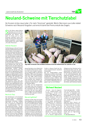 Landwirtschaftliches Wochenblatt TIER S eit 20 Jahren mästet Martin Steinmann aus Lotte bei Os- nabrück Schweine nach den Richtlinien des Vereins „Neu- land“.