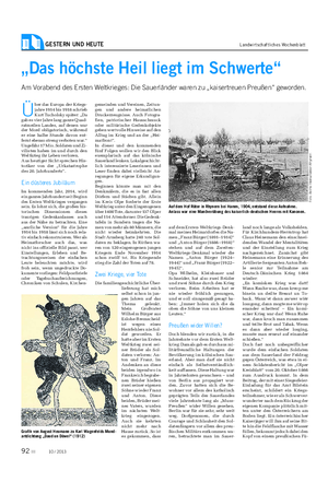 GESTERN UND HEUTE Landwirtschaftliches Wochenblatt „Das höchste Heil liegt im Schwerte“ Am Vorabend des Ersten Weltkrieges: Die Sauerländer waren zu „kaisertreuen Preußen“ geworden.