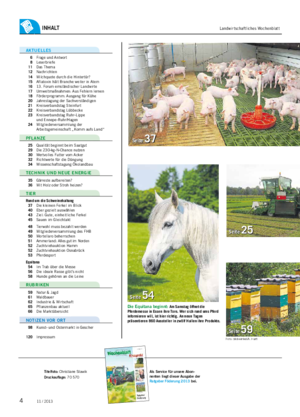  / 20134 Inhalt� Landwirtschaftliches Wochenblatt aktuelles     6  Frage und Antwort     8  Leserbriefe   11  Das Thema   12  Nachrichten   14  Milchquote durch die Hintertür?