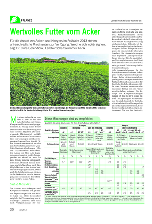 PFLANZE Landwirtschaftliches Wochenblatt Wertvolles Futter vom Acker Für die Ansaat von Acker- und Kleegras im Frühjahr 2013 stehen unterschiedliche Mischungen zur Verfügung.