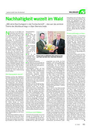 Landwirtschaftliches Wochenblatt WALDBAUER Nachhaltigkeit wurzelt im Wald „300 Jahre Nachhaltigkeit in der Forstwirtschaft“ – dies war das zentrale Thema des Waldbauerntags in Olpe-Oberveischede.