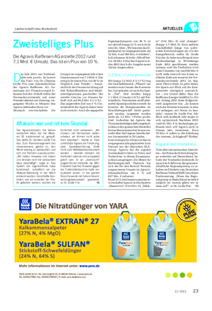 Landwirtschaftliches Wochenblatt AKTUELLES Zweistelliges Plus Die Agravis Raiffeisen AG erzielte 2012 rund 7,1 Mrd.