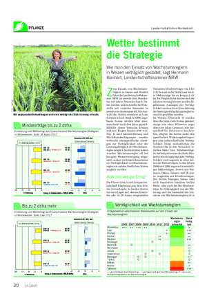 PFLANZE Landwirtschaftliches Wochenblatt Wetter bestimmt die Strategie Wie man den Einsatz von Wachstumsreglern in Weizen verträglich gestaltet, sagt Hermann Hanhart, Landwirtschaftskammer NRW.