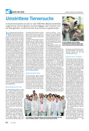 BLICK INS LAND Landwirtschaftliches Wochenblatt Umstrittene Tierversuche In Deutschland werden pro Jahr an über 1000 Affen Medikamententests vorgenommen.