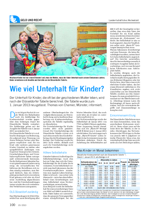 GELD UND RECHT Landwirtschaftliches Wochenblatt D ie wichtigste Nachricht vor- ab: Weder die Bedarfssätze noch die Zahlbeträge für Kindesunterhalt wurden gegen- über dem bisherigen Stand der Düsseldorfer Tabelle verändert.