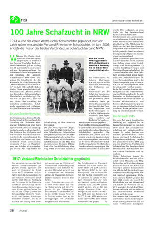 TIER Landwirtschaftliches Wochenblatt 100 Jahre Schafzucht in NRW 1913 wurde der Verein Westfälischer Schafzüchter gegründet, nur vier Jahre später entstand der Verband Rheinischer Schafzüchter.