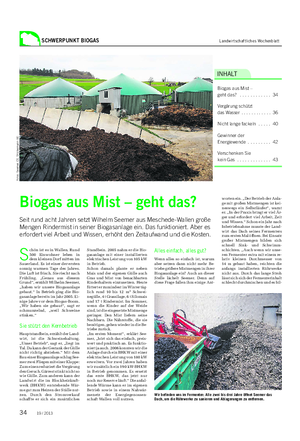 SCHWERPUNKT BIOGAS Landwirtschaftliches Wochenblatt INHALT Biogas aus Mist – geht das?