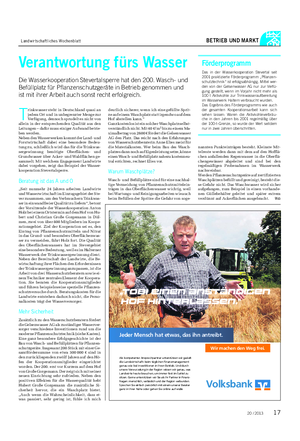Landwirtschaftliches Wochenblatt BETRIEB UND MARKT Verantwortung fürs Wasser Die Wasserkooperation Stevertalsperre hat den 200.