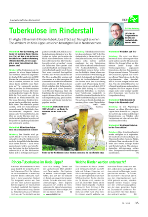 Landwirtschaftliches Wochenblatt TIER Tuberkulose im Rinderstall Im Allgäu tritt vermehrt Rinder-Tuberkulose (Tbc) auf.