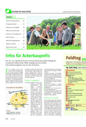 FELDTAG AUF HAUS DÜSSE Landwirtschaftliches Wochenblatt INHALT Infos für Ackerbauprofis .