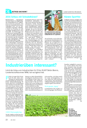 BETRIEB UND MARKT Landwirtschaftliches Wochenblatt Industrierüben interessant?