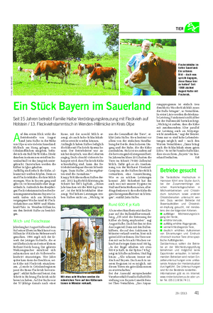 Landwirtschaftliches Wochenblatt TIER A uf den ersten Blick wirkt die Betriebsstelle von August und Jutta Halbe in der Nähe von Olpe so wie viele im Sauerland: Idyllisch am Hang gelegen, von Grünlandflächen umgeben, befin- det sich ein Stall für 50 Kühe.