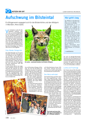 NOTIZEN VOR ORT Landwirtschaftliches Wochenblatt Aufschwung im Bilsteintal Ein Bürgerverein engagiert sich für die Bilsteinhöhle und den Wildpark in Warstein, Kreis Soest.