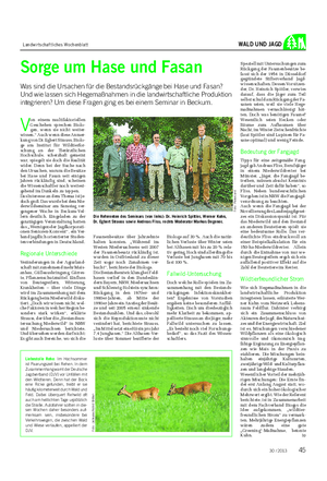Landwirtschaftliches Wochenblatt WALD UND JAGD Sorge um Hase und Fasan Was sind die Ursachen für die Bestandsrückgänge bei Hase und Fasan?