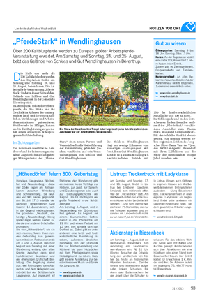 Landwirtschaftliches Wochenblatt NOTIZEN VOR ORT „PferdeStark“ in Wendlinghausen Über 200 Kaltblutpferde werden zu Europas größter Arbeitspferde- Veranstaltung erwartet.