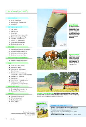 Landwirtschaft SO ERREICHEN SIE UNS: Redaktion Landwirtschaftliches Wochenblatt Westfalen-Lippe: Postfach 49 29, 48028 Münster, Tel.
