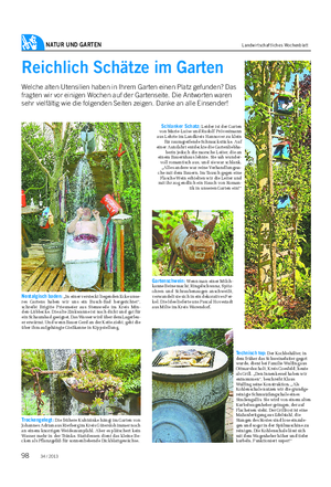 NATUR UND GARTEN Landwirtschaftliches Wochenblatt Reichlich Schätze im Garten Welche alten Utensilien haben in Ihrem Garten einen Platz gefunden?