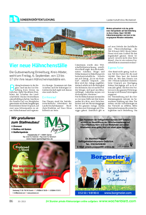 SONDERVERÖFFENTLICHUNG Landwirtschaftliches Wochenblatt 24 Stunden private Kleinanzeigen online aufgeben: www.
