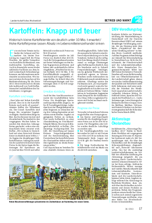 Landwirtschaftliches Wochenblatt BETRIEB UND MARKT Kartoffeln: Knapp und teuer Historisch kleine Kartoffelernte von deutlich unter 10 Mio.